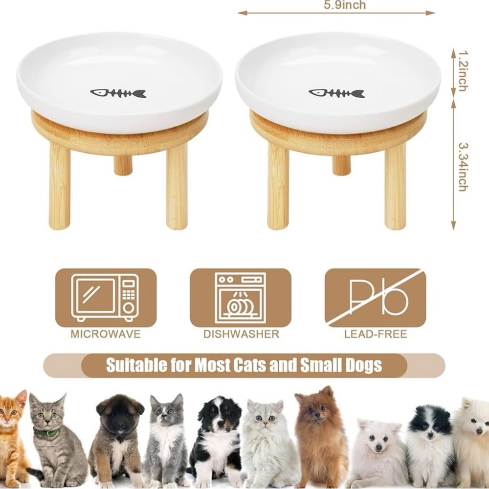 Ceramic Elevated Pet Bowls with Bamboo Stand - Picture 5 of 7